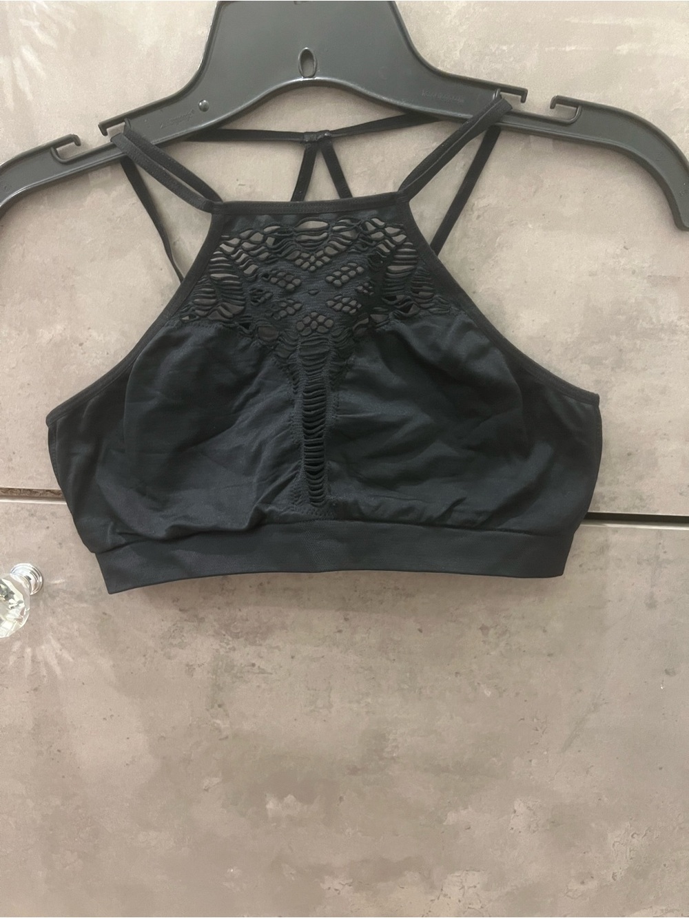 Victoria's Secret Black Crochet-Detail High-Neck Bralette